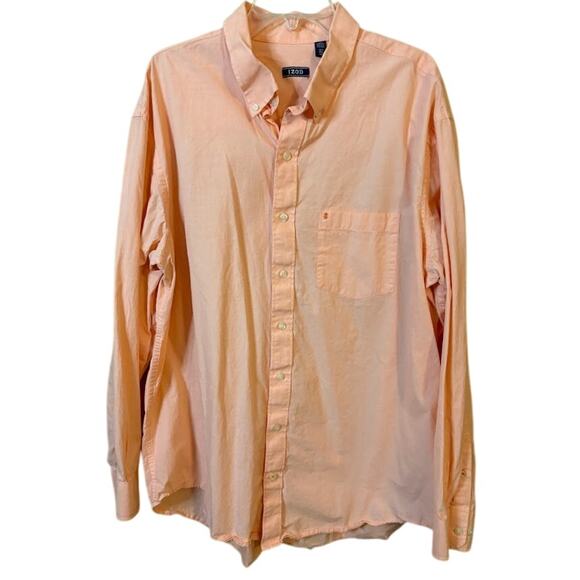Izod Peach Colored 100 % cotton Long Sleeve Button Down Shirt Size 2XLT - Picture 1 of 5